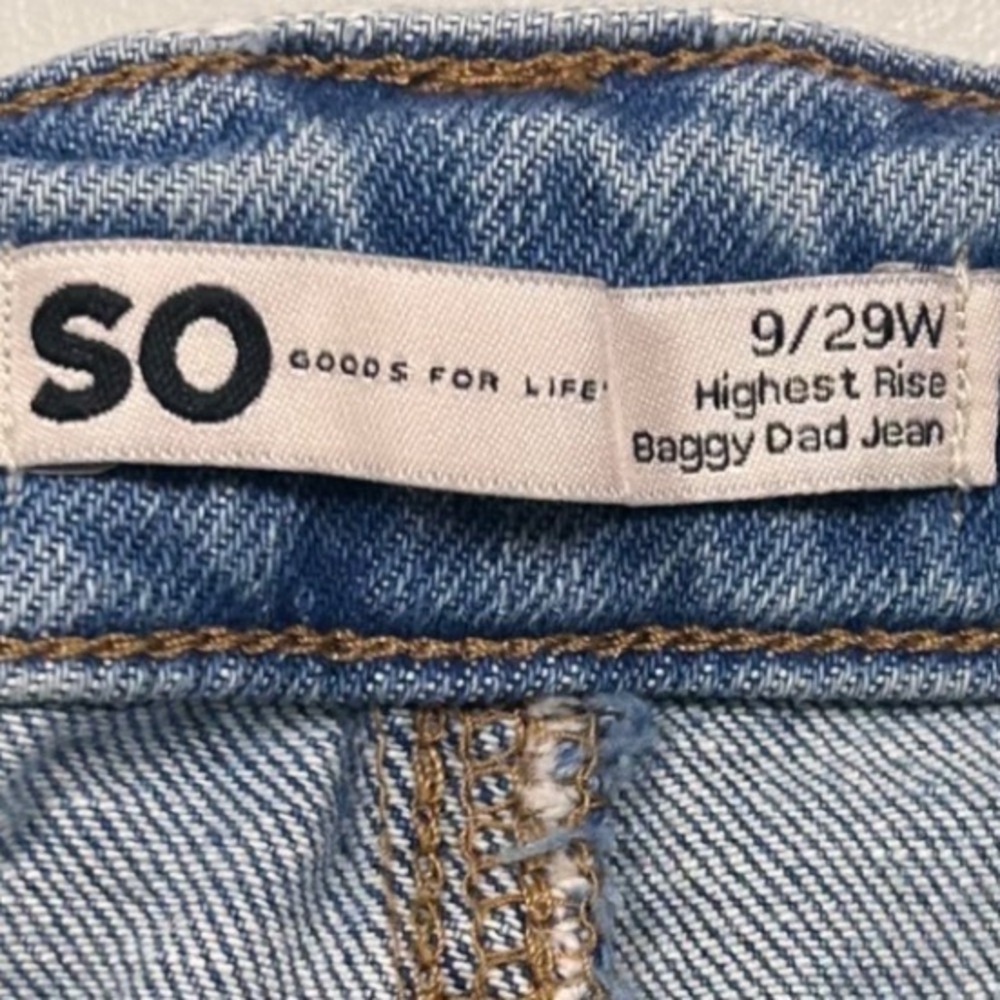 SO High-Rise Baggy Dad Jeans Womens 9 29W Medium Wash Distressed Shredded Blue - Picture 7 of 9